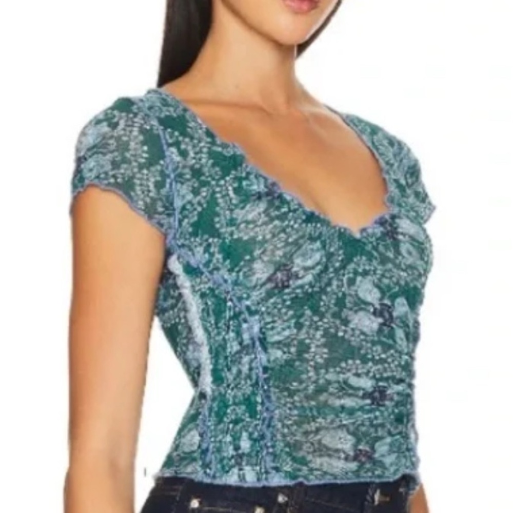 Free People Floral Lace Women Top - Green and blue size S - NWOT